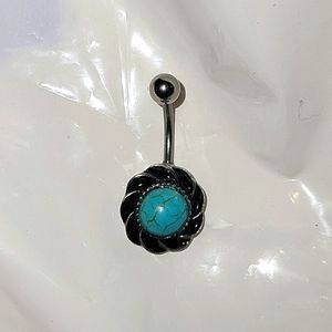 Turquoise and Black Knot Bellyring